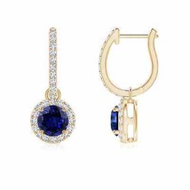 Lab-Grown Blue Sapphire &amp; Diamond Halo Earrings in 14K Gold (5mm, 1.17 Ct) - £1,272.27 GBP