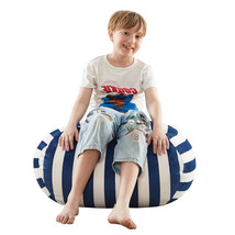 32&quot; Blue and White Microfiber Round Striped Pouf Cover - £31.03 GBP
