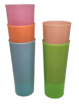 Tupperware Cups Tumblers Pastel 5 Plastic 16 oz Vintage Stackable Camping Retro - £15.47 GBP