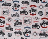 Cotton Retro Motorcycle Vintage Bikes Classic White Fabric Print by Yard... - £9.94 GBP