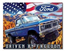 Ford Trucks Freedom Car Dealer Logo Garage 70&#39;s Retro Wall Décor Metal Tin Sign - £17.02 GBP
