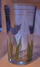Vintage Kraft Cheese Spread Glass Jar Ick Blue Tulips 4 Inches Cute Swan... - $150.19 MXN