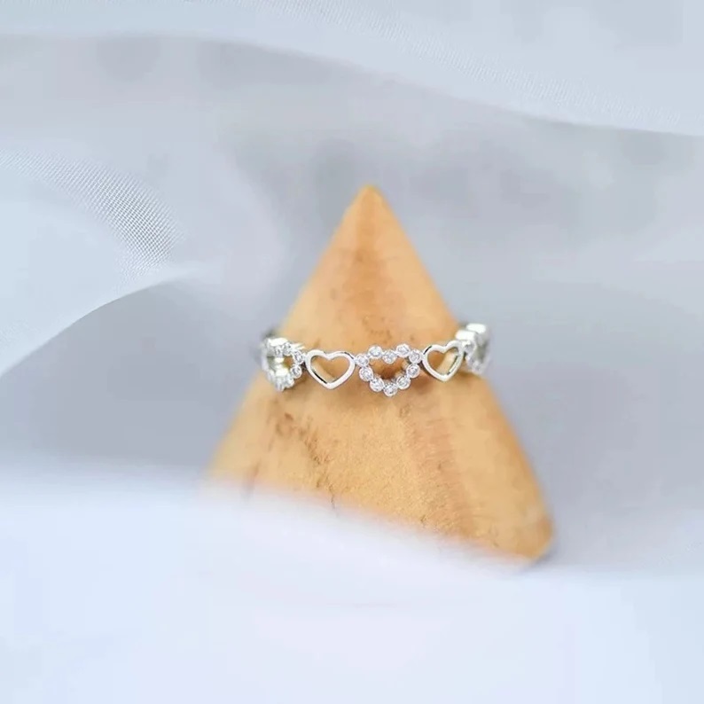 CZ AAA+Moissanite Heart Ring, Heart Wedding band, Anniversary Ring In 925 Silver Item image 2