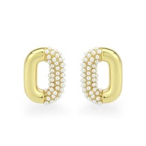 Unique Synthetic White Pearl Cluster Oval Stud Flash Gold Plated Fashion Earring - £46.89 GBP