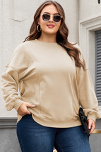 Apricot Loose Patchwork Crewneck Plus Size Sweatshirt - $32.29