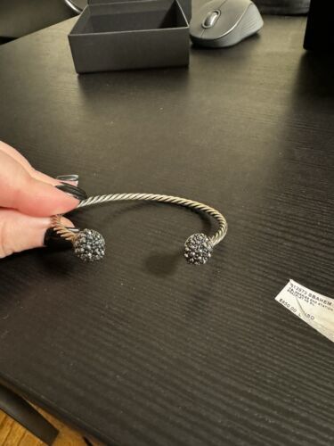 David Yurman Sterling Silver 3.5'mm Osetra Cable Berries Hematite Cuff Bracelet - $560.07