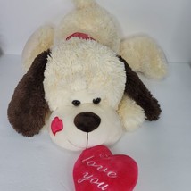 Valentine Puppy Dog Brown I Love you Heart Large Plush Stuffed Animal 24&quot; Linzy  - £23.73 GBP