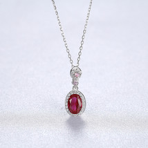 Necklace Women&#39;s Design Light S925 Silver Pendant Egg-Shaped Ruby Color Treasure - £15.98 GBP