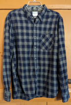 Denim &amp; Flower Mens XL Blue Gray Plaid Button Up Slim Fit Long Sleeve Shirt - $19.34