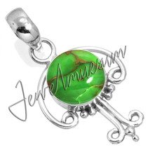 Traditional Jewelry Copper Green Turquoise Sterling Silver 925 Pendant - £22.75 GBP