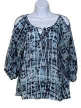 A. Buyer Size S Boho Sheer Cold Shoulder Blouse Turquoise &amp; Gray - £13.21 GBP