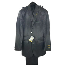 E.J. Samuel Men&#39;s Black Suit 3 Piece Pleated Pant Pinstripe Size 38L - £101.53 GBP