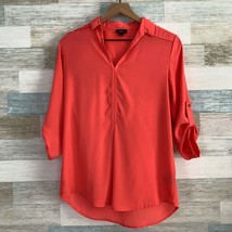 Mossimo Popover Tunic Blouse Coral Pink Long Tab Sleeve Top V Neck Womens XS - £7.72 GBP