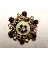 Vintage 1950&#39;s Mod style Brooch, Garnets, Clear Crystals, Mother Of Pear... - £86.98 GBP