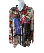 Johnny Was Blouse Julia Zippy Silk Multicolor Button Up Floral Print XL - $140.03