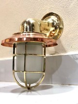 ANTIQUE BULKHEAD BRASS WALL SHIP LIGHT WITH SHADE &amp; WHITE GLASS - £114.33 GBP