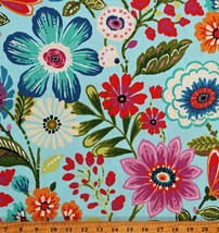 Duck Canvas Flowers on Sky Blue Floral Home Decor Fabric by the Yard D45... - $7.97