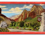 Ingresso A Zion Canyon National Park Utah Ut Unp Lino Cartolina N24 - $3.37