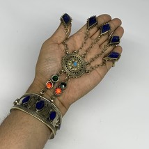 86.4g, 7.25&quot; Tribal Turkmen Lapis Inlay 5 Finger Cuff Bracelet @Afghanistan, B13 - £15.96 GBP