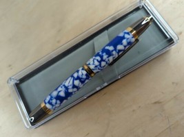 HAND TURNED Pen Light Chrome Finish Blue Marble Acrylic Body - £18.14 GBP