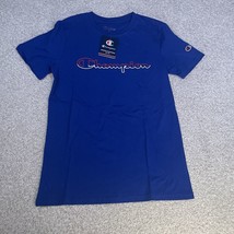 New With Tags Champion T-Shirt Blue Red White Script Logo Short Sleeve Large - £11.98 GBP