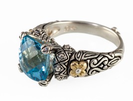 Barbara Bixby Blue Topaz Cushion Cut Sterling/18K Ring, Size 9 - £158.26 GBP