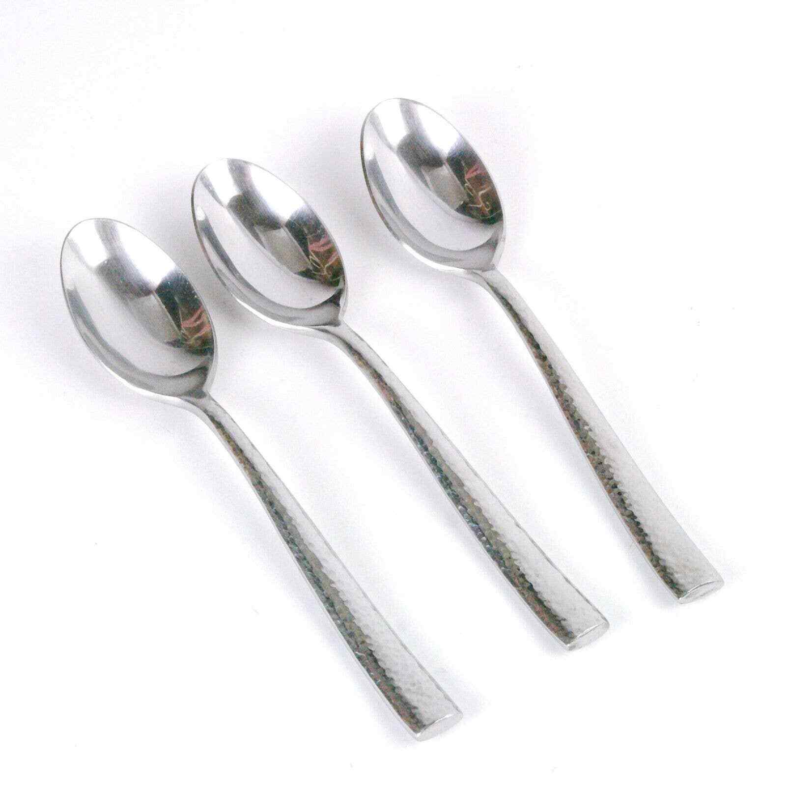 Hampton Silversmiths Marguerite Hammered Serving Soup Spoons Stainless Set 3 - $24.74