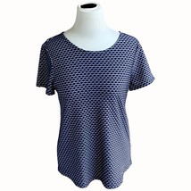 Chicos EasyWear Navy White Short Sleeve Spandex Casual Waffle Weave Tee Small/4 - £20.35 GBP