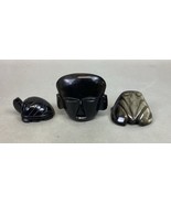 Set Of 3 Obsidian Black Onyx Figurines - Sea Turtle, Head &amp; Frog/Toad - $376.15 MXN