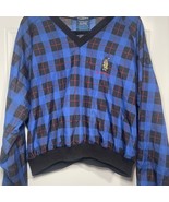 Blue and Black V-Neck Sweater windbreaker material with Checkered Pattern - $15.00