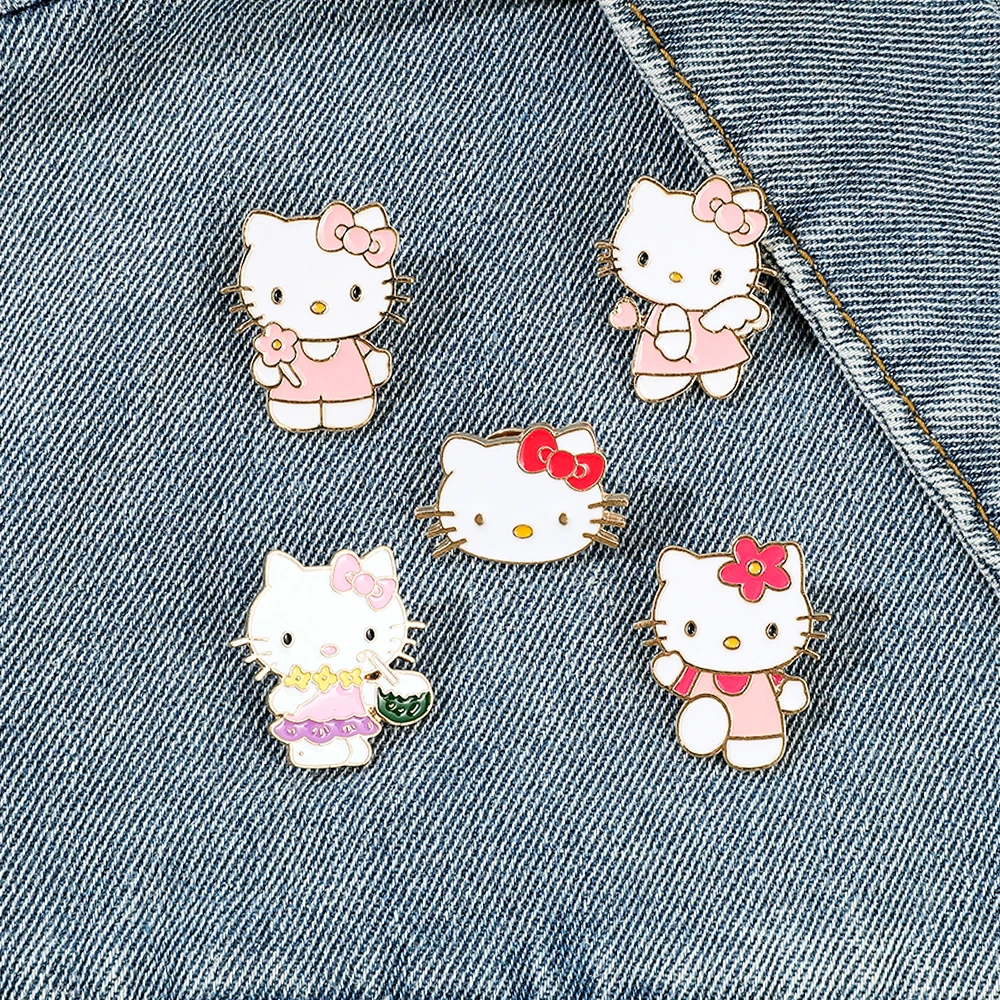 Cartoon Hello Kitty Brooch Sanrio Anime Character Pins for Backpack Kawaii Cat - £6.27 GBP