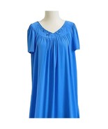 Miss Elaine Classic Nightgown Blue Floral Embroider Size Medium Nylon - $32.99