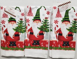 Set of 3 Kitchen Towels(15&quot;x25&quot;) SANTA GNOME WITH CHRISTMAS TREE &amp; SUGAR... - $14.84