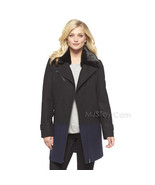 NWT Mossimo Women&#39;s Faux Fur Collar Long Coat Black &amp; Navy Super Trandy ... - $74.99