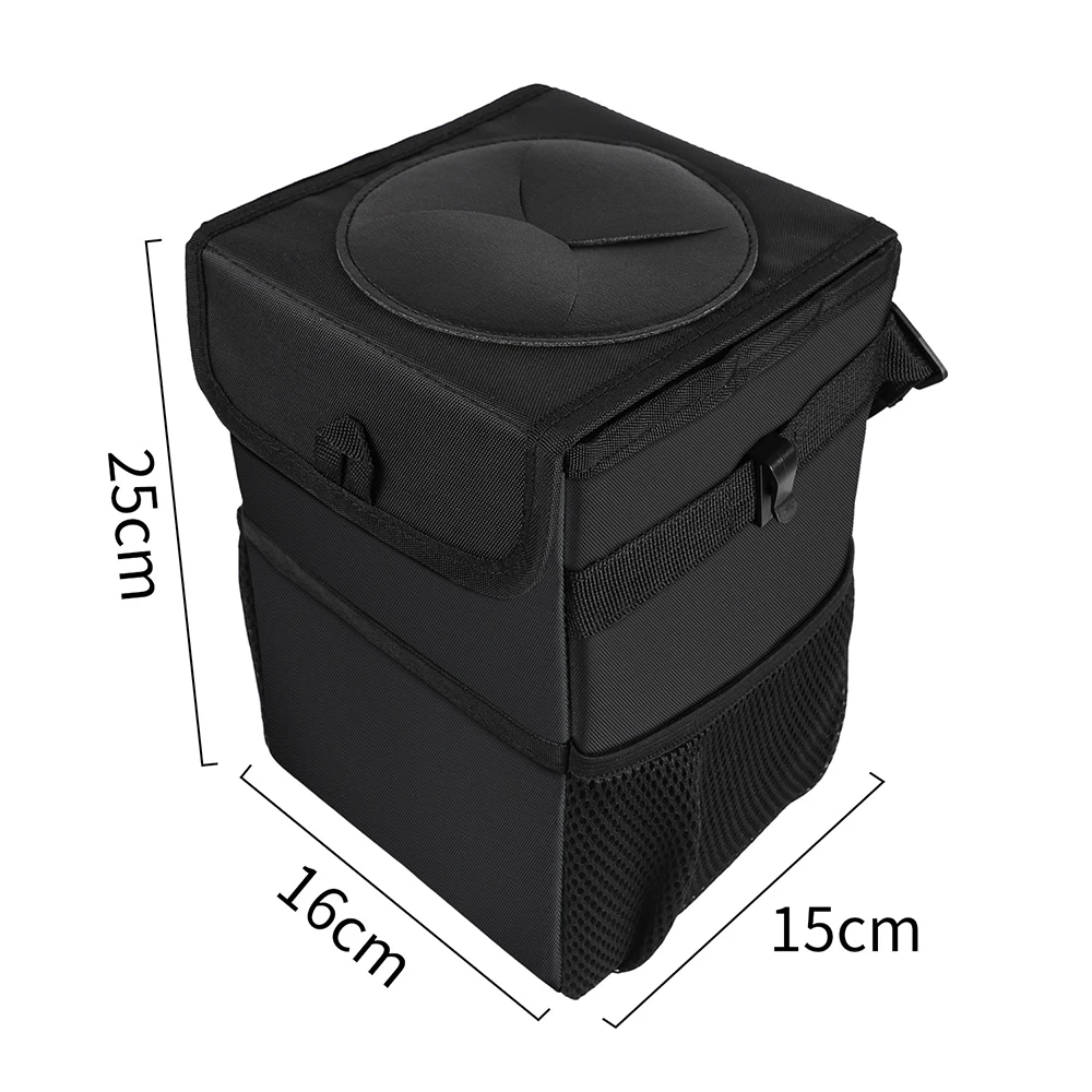 Portable Waterproof Car Trash Bin with Closeable Lid and Storage Pockets - £19.75 GBP