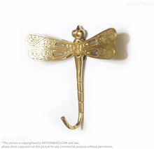 Solid Brass Dragonfly Wall Hook - 5.43 Inch Gold Finish Coat and Hat Hanger - $856.64 MXN