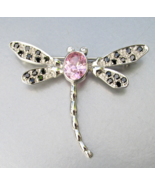 Signed NF Chapal-Zenray Sterling Silver DRAGONFLY Rose Stone Vtg Brooch Pin - $29.65