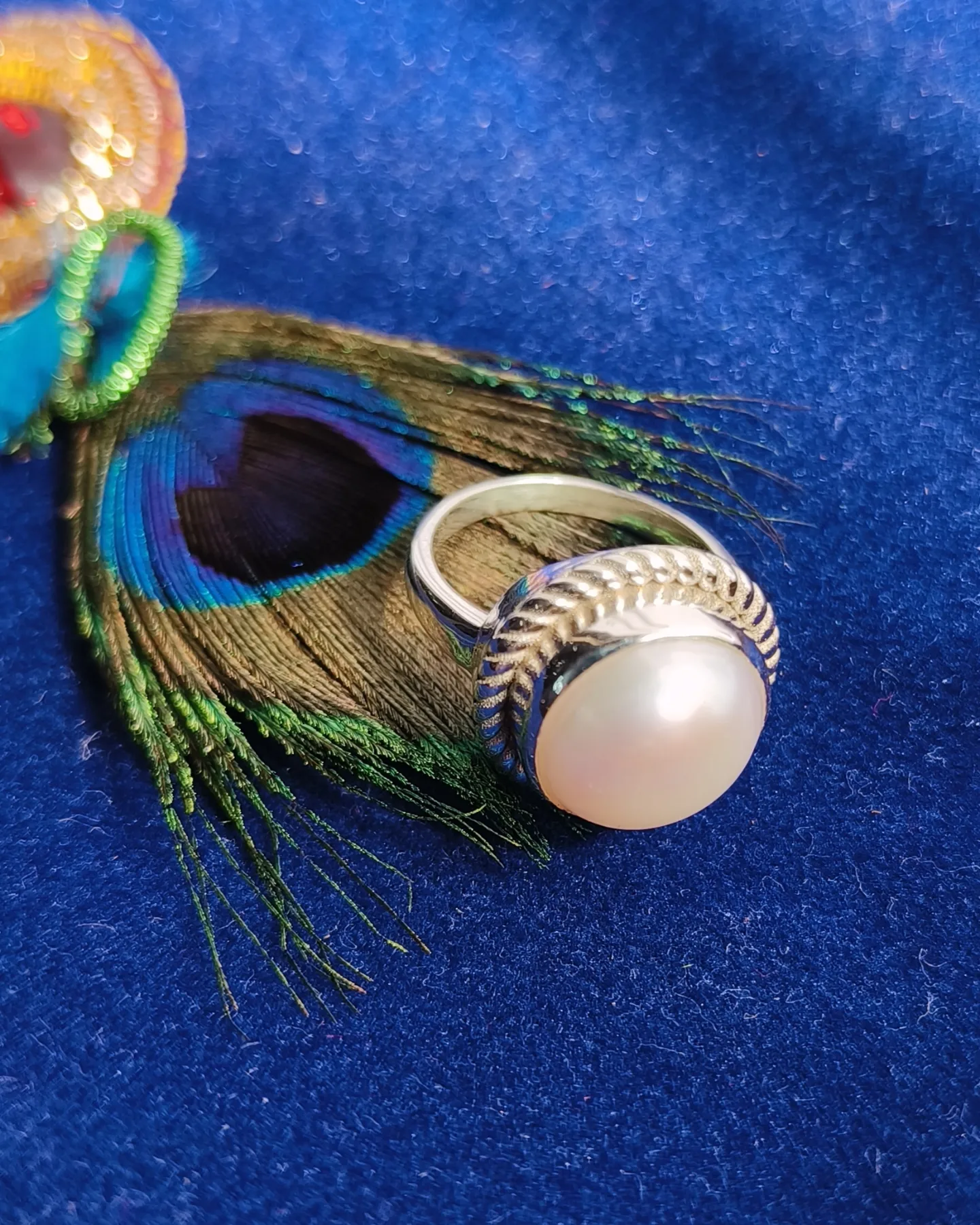 Natural South Sea White Pearl Silver Ring, Large Pearl Statement Ring - £102.59 GBP