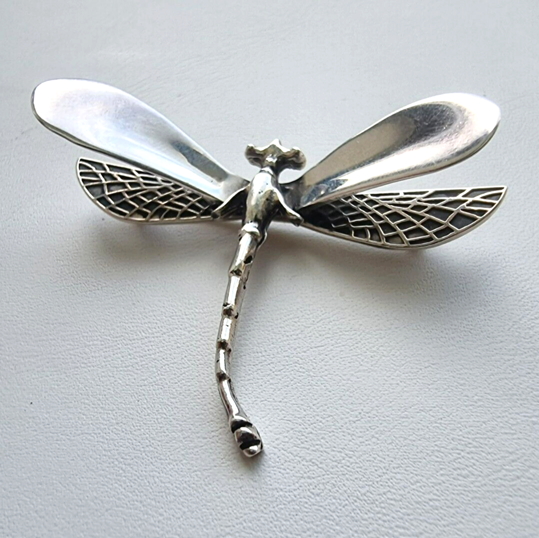 Primary image for 925 STERLING SILVER 3D TEXTURED DRAGONFLY BROOCH