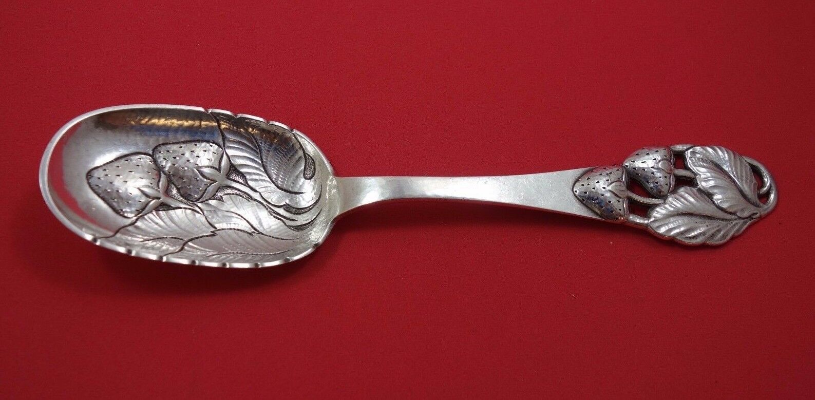 Primary image for Carl Nielsen Danish Sterling Silver Berry Spoon with Strawberries in Bowl 10"