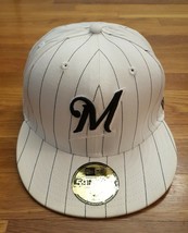 New Era 59Fifty 5950 MLB MB Milwaukee Brewers White Pinstripe Hat Cap 8 vintage - $24.99