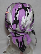Lilac Purple Gray Camo Camouflage Fitted Tied Bandana Head Skull Cap Doo Do Rag - £7.16 GBP