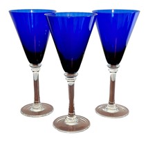 3 Eastern Handmade Cobalt Blue Champagne Wine Glasses Ribbed Stemware 9.... - £20.64 GBP