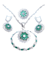 Anyco Jewelry Set 4Pcs Green Floral Stone Zircon 925 Silver - €55,47 EUR