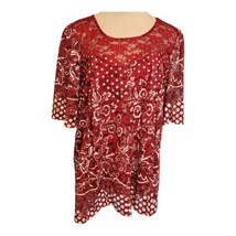 Suzanne Betro Top Women&#39;s Large NWT Red Short Sleeve Lace - £15.63 GBP