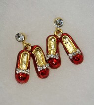 Rhinestone Ruby Slipper Red Enameled Post Earrings Ruby Red Slippers Crystal Ear - £11.96 GBP