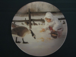 WINTER FRIENDS collector plate DONALD ZOLAN Snow CHILDREN Feeding Geese - £22.42 GBP