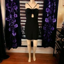 Express Bodycon Ribbed Dress S Keyhole Halter Knit Black Mini Sheath Str... - $19.78