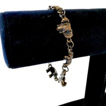 Elephant Charm Bracelet Vintage 80s Link Antiqued Brass Good Safari Novelty - $16.82