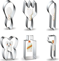 6Pcs Tooth Brush/Toothpaste/Teeth Cute Stainless Steel Cookie Cutter Silver  - £7.52 GBP